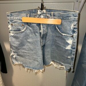 Agolde Light Blue Distressed Jean Shorts